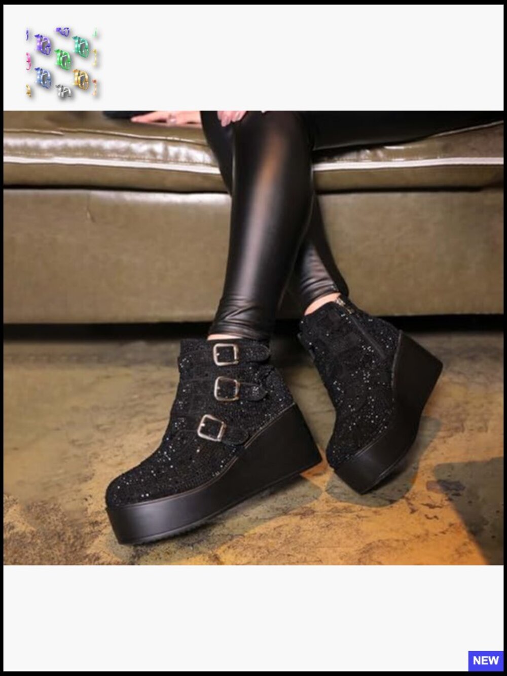 Chunky Ankle Boots - Zipper Wedges High Heels Rave Buckle Thick Sole Goth - Picture 2 of 7